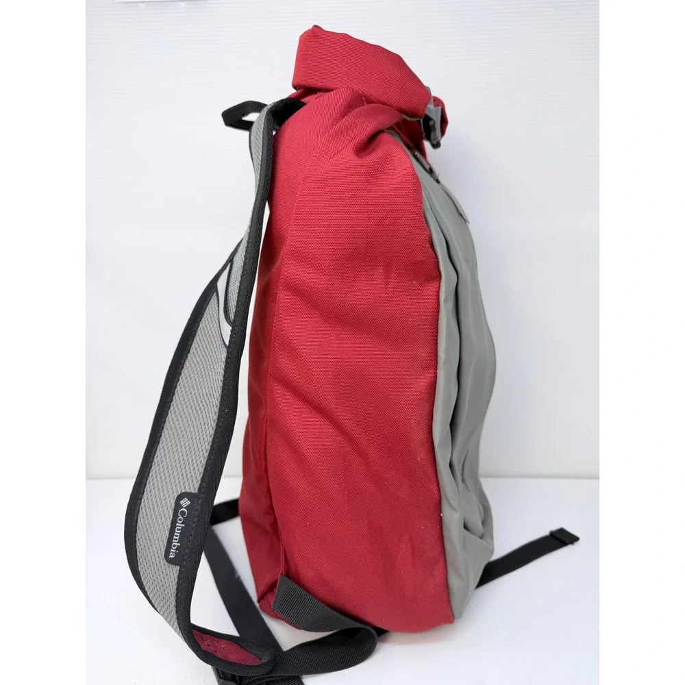 Columbia Red Grey Cordura Roll Top Backpack Hiking Outdoor Bag